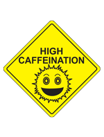 An emoji that is jitting from too much caffeine on a yellow diamond